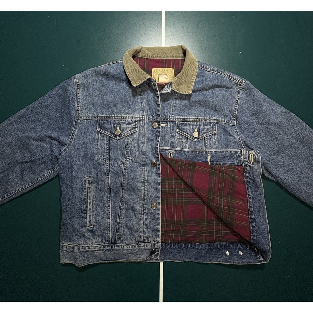 VTG Gap Denim Barn Jacket Chore Flannel Lined Men XL Corduroy Collar Trucker 90s